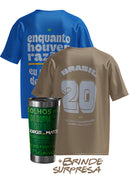 COMBO 3: “ENQUANTO HOUVER RAZÕES”: 1 CAMISETA AZUL + 1 CAMISETA VERDE + 1 COPO TÉRMICO