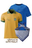 COMBO 4: “É AMOR”: 1 CAMISETA COPA + 1 CAMISETA BÁSICA + 1 LENÇO AZUL / BRANCO
